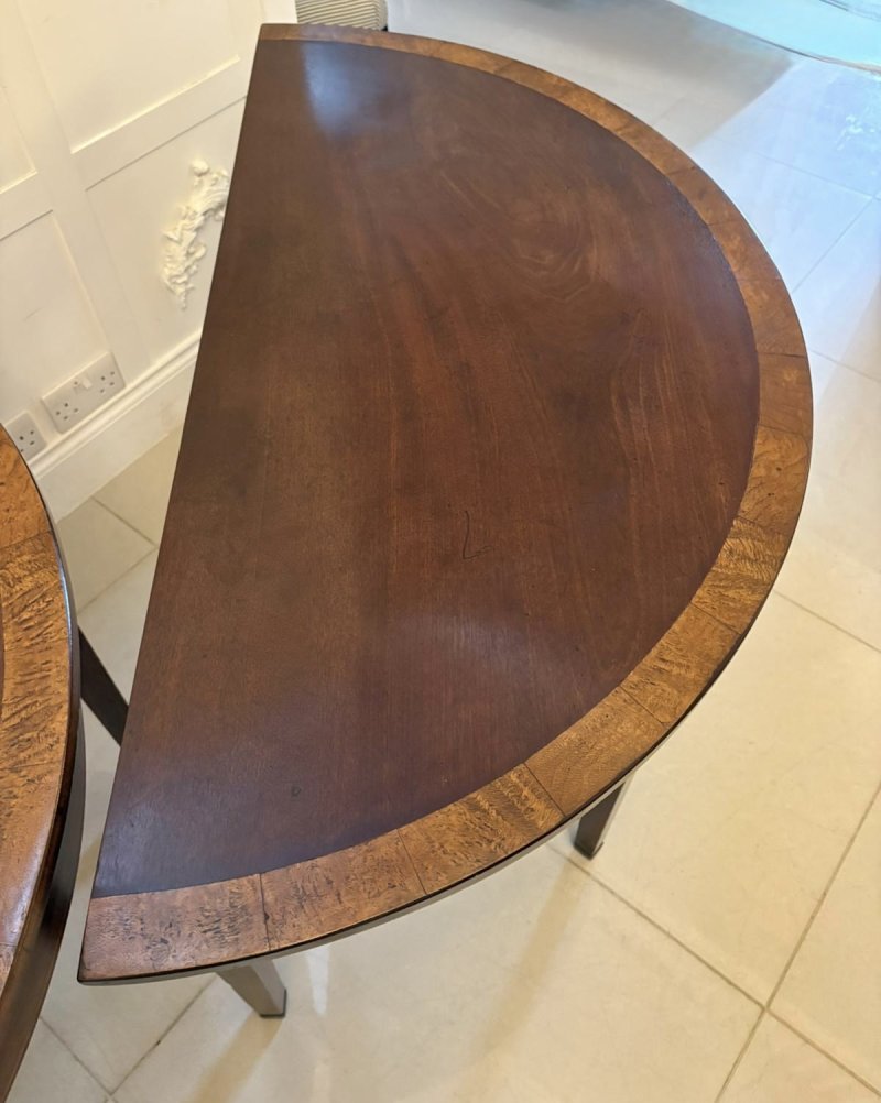 Large Pair of Antique George III Quality Figured Mahogany Demi Lune Console Tables